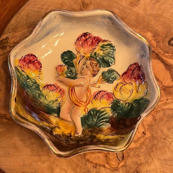 Vintage Hand Painted Italian Capodimonte Cherub Trinket Dish - Picture 1 of 5